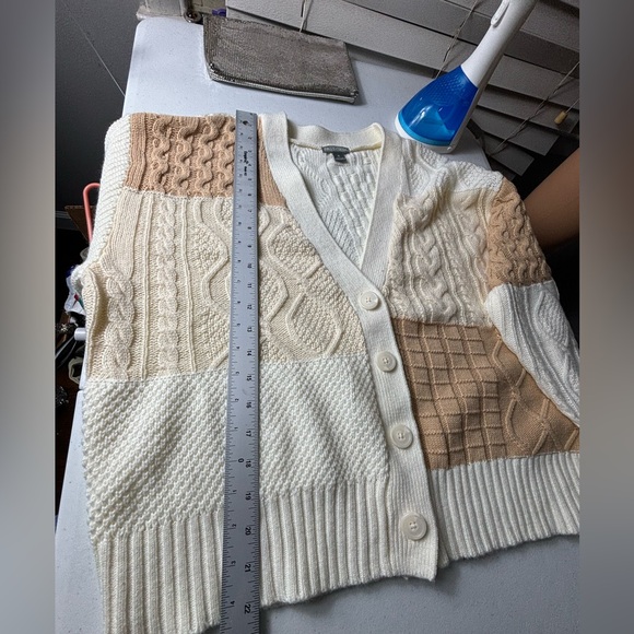 Falls creek patchwork V neck cable knit cream size XL - Picture 8 of 13